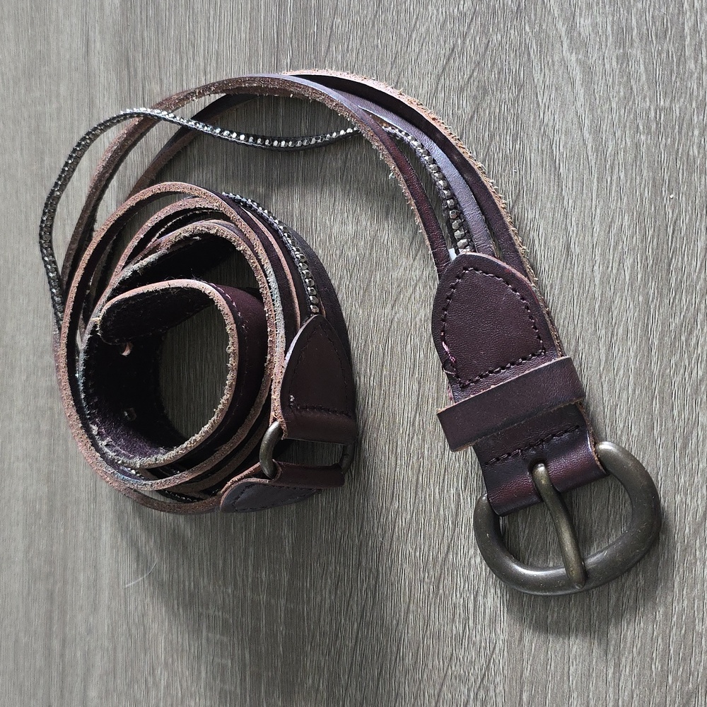 Genuine Leather Brown Studded Belt XL Brass Buckle